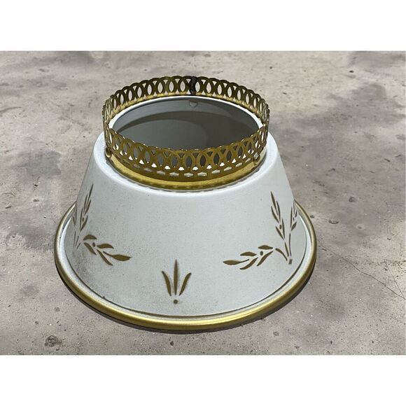Vintage Small Toleware Metal Lamp Shade Stencil Wheat White and Gold - Picture 1 of 3